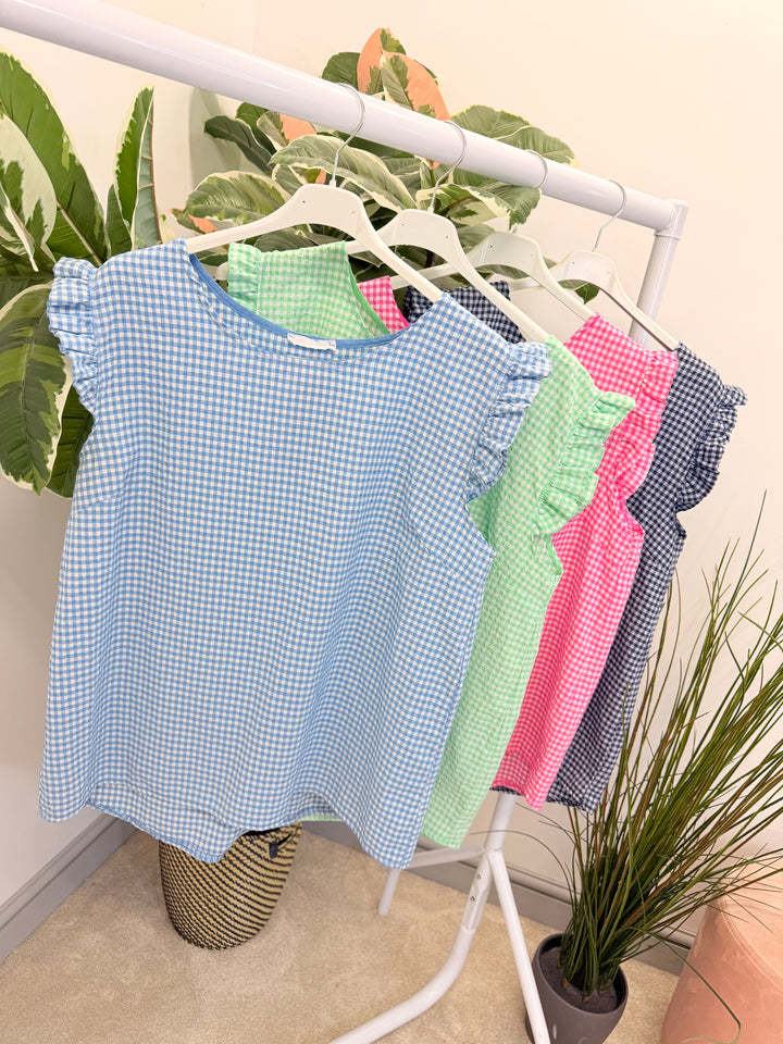 Ladies Gingham Check Summer Top - Pink, Denim Blue, Navy & Green