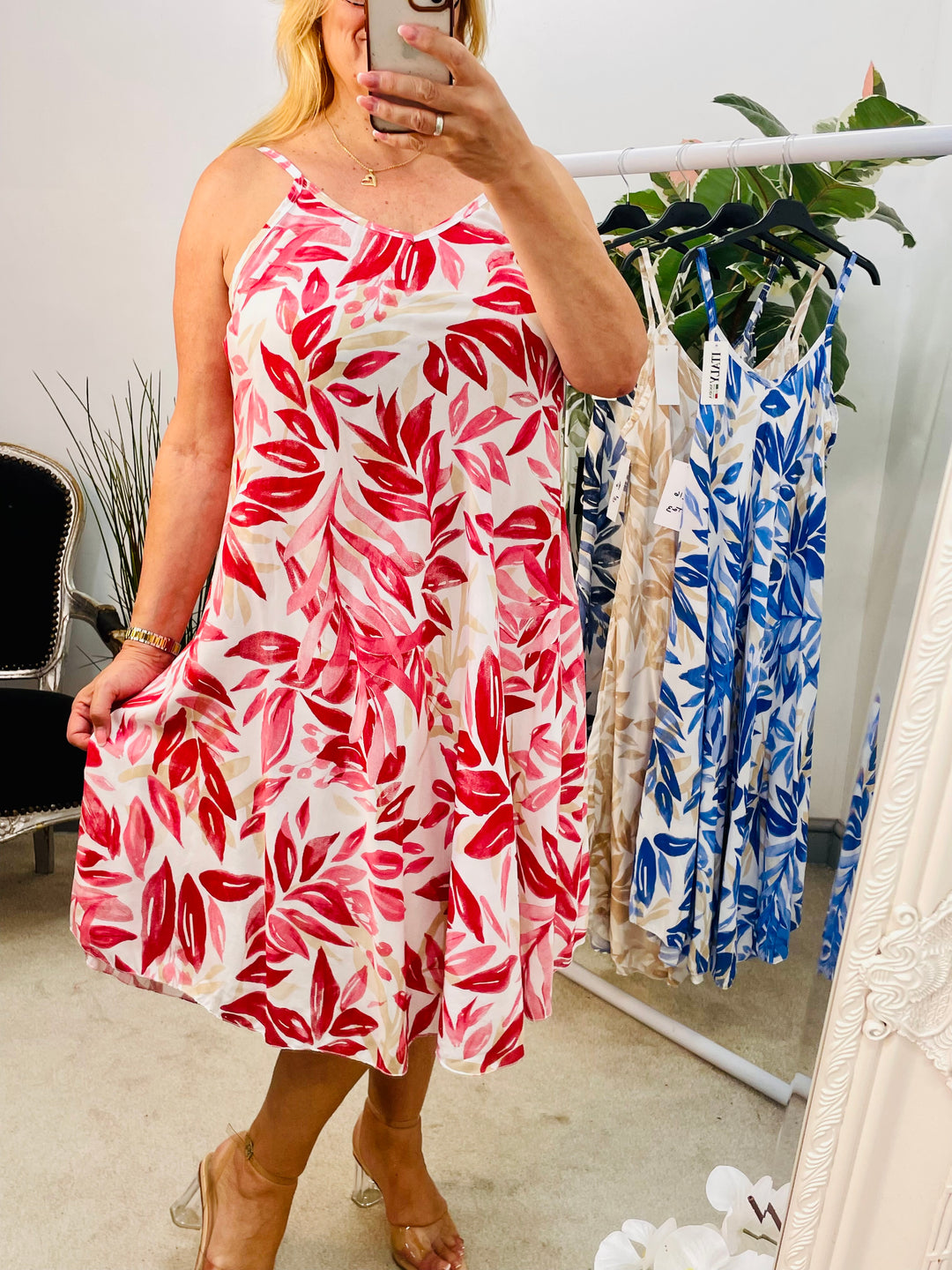 LADIES SUMMER MIDI HOLIDAY SUN DRESS - BEIGE, NAVY, BLUE, RED & KHAKI