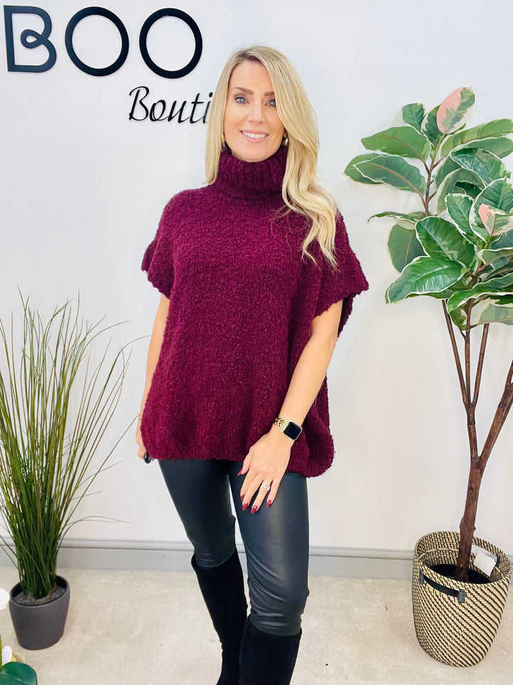 LADIES POPCORN KNIT ROLL NECK JUMPER - WHITE, BLACK, BROWN, BEIGE & BURGUNDY
