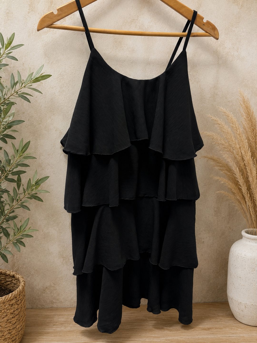 Ladies Frill Layered Summer Dress - Red, Brown, Black, Rust, Green & White