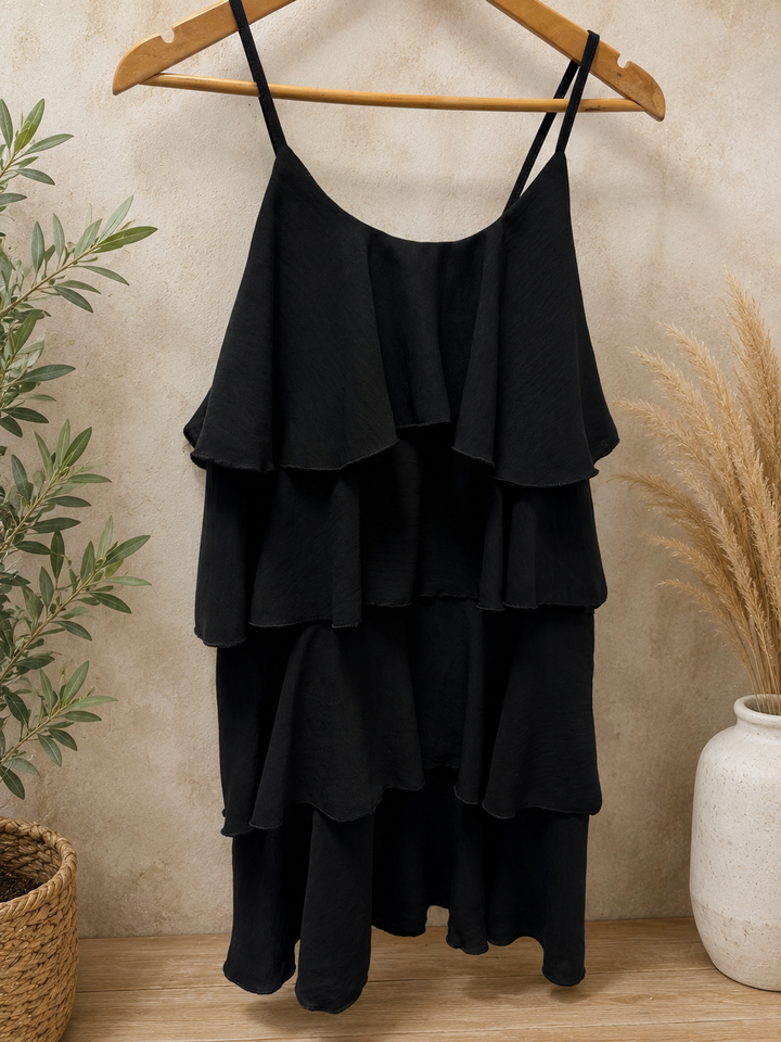 Ladies Frill Layered Summer Dress - Red, Brown, Black, Rust, Green & White