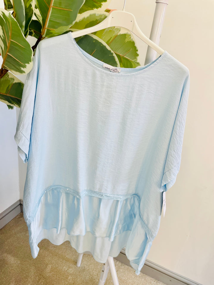 LADIES LOOSE FIT SILK EDGE LOOSE FIT SUMMER TOP - NAVY, PINK, LEMON, KHAKI, WHITE, BLUE