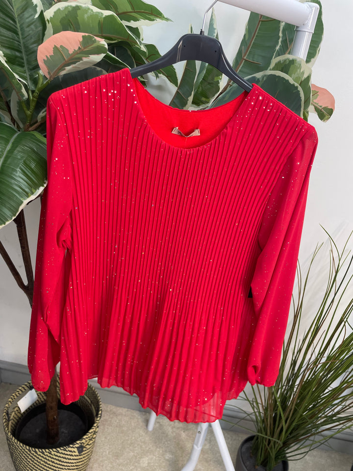 LADIES CHIFFON PLEATED TOP - BLACK, BROWN, WHITE, RED, WINE