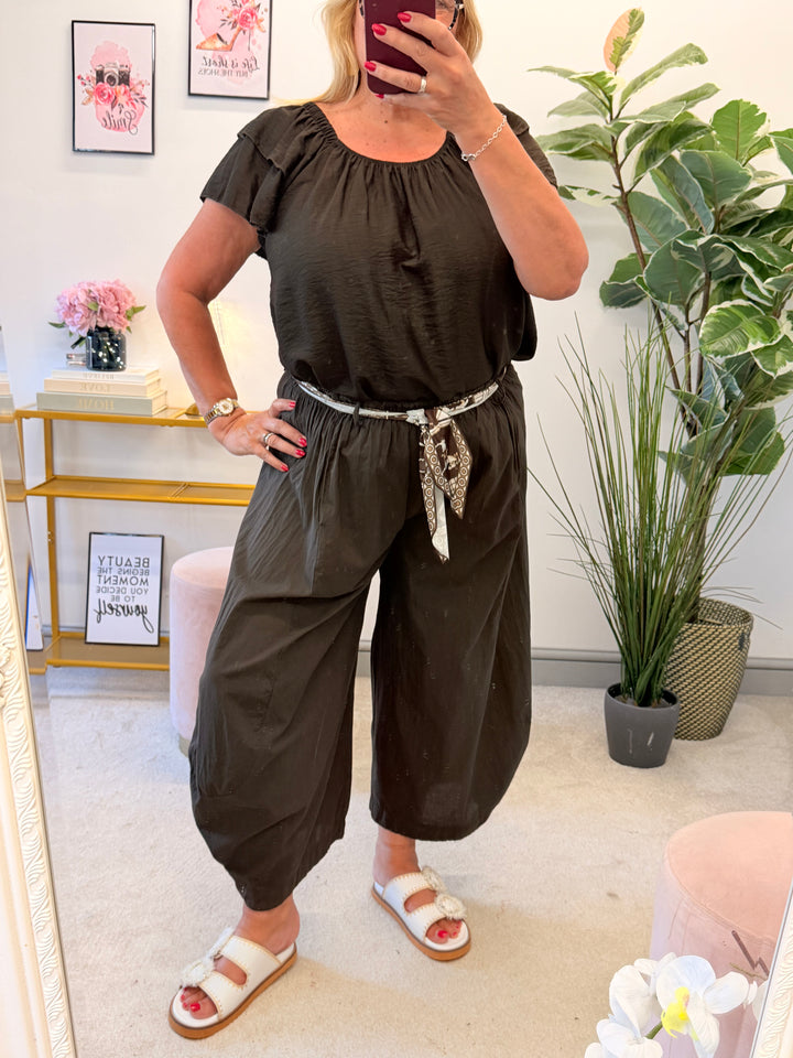 Ladies Short Sleeve Bardot Top - Lime, Black, White, Khaki, Brown, Mocha
