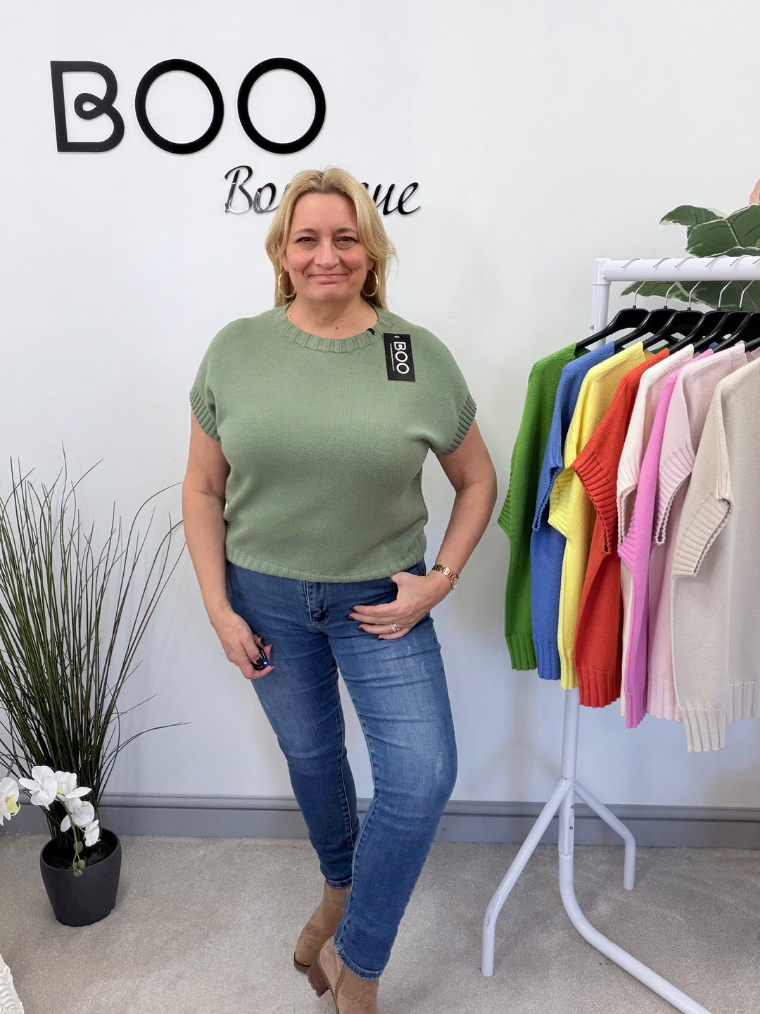 LADIES KNITTED TANK TOP JUMPER - ORANGE, PINK, YELLOW, CREAM, GREEN, KHAKI, BEIGE