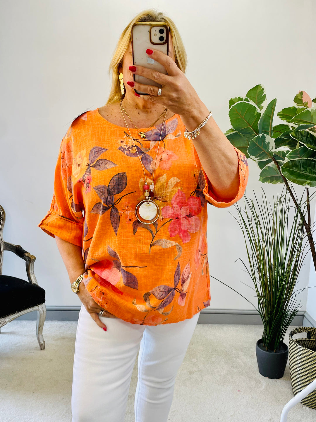 LADIES WOMENS FLORAL PRINT LINEN SUMMER TOP - PINK, ORANGE, BLUE, WHITE, YELLOW