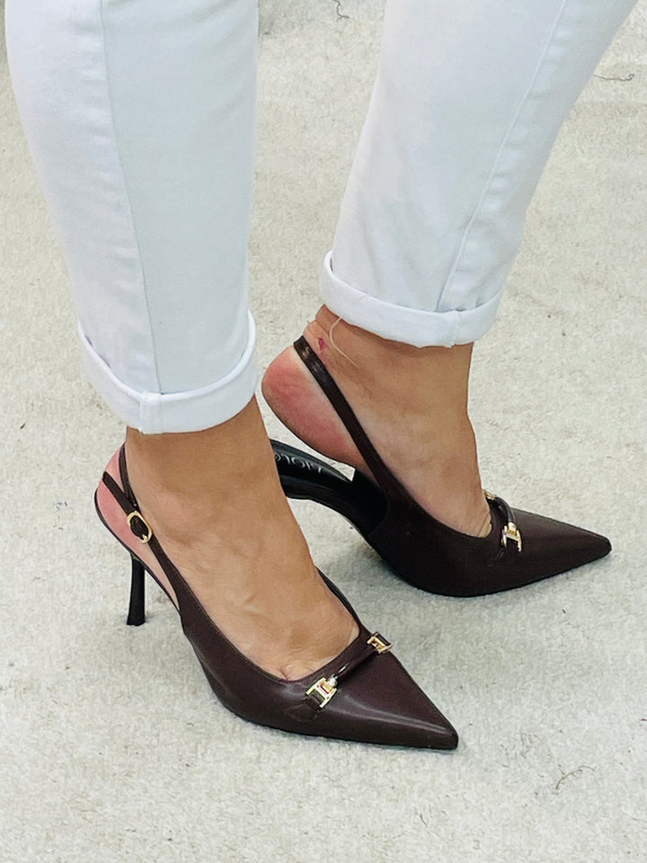 CHOCOLATE BROWN STILETTO HEEL SHOES ( 1019 )
