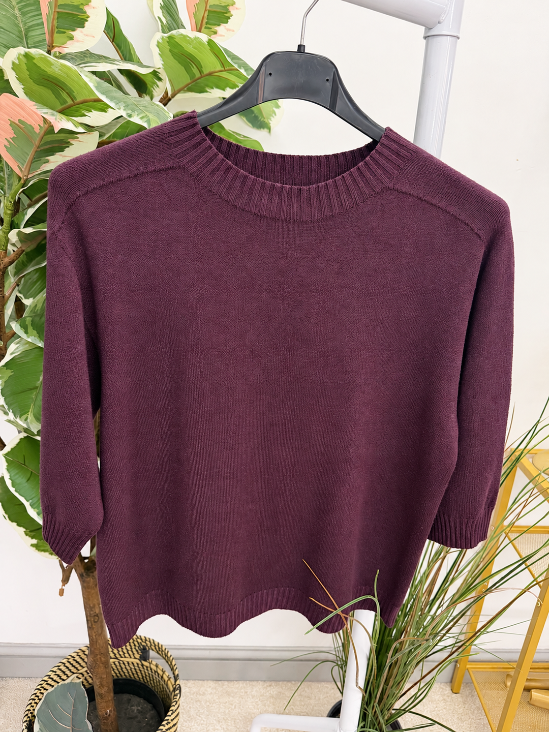 Women's 3/4 sleeve round neck jumper plum
