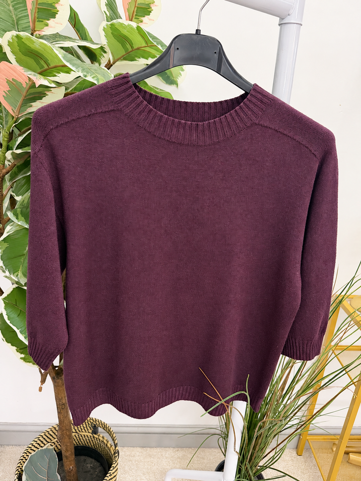 Women's 3/4 sleeve round neck jumper plum
