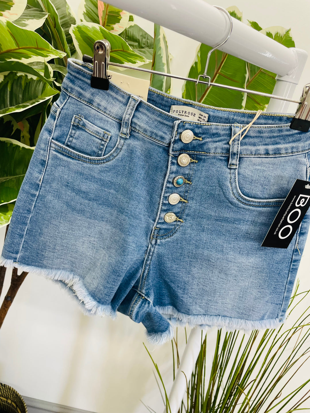 LADIES BLUE DENIM BUTTON FLY SHORTS