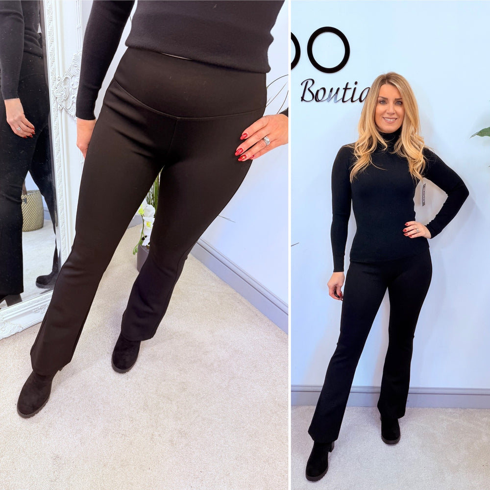 LADIES FASHION KICK FLARE STRETCH SCUBA TROUSERS