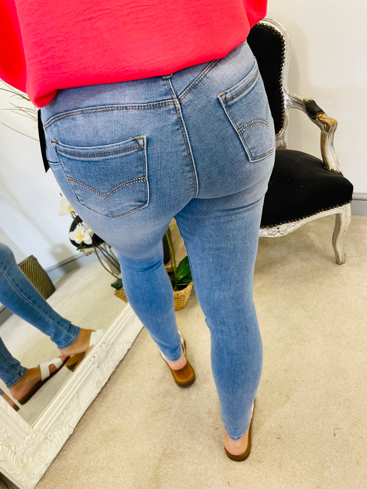 LADIES WOMENS BLUE SKINNY DENIM JEANS