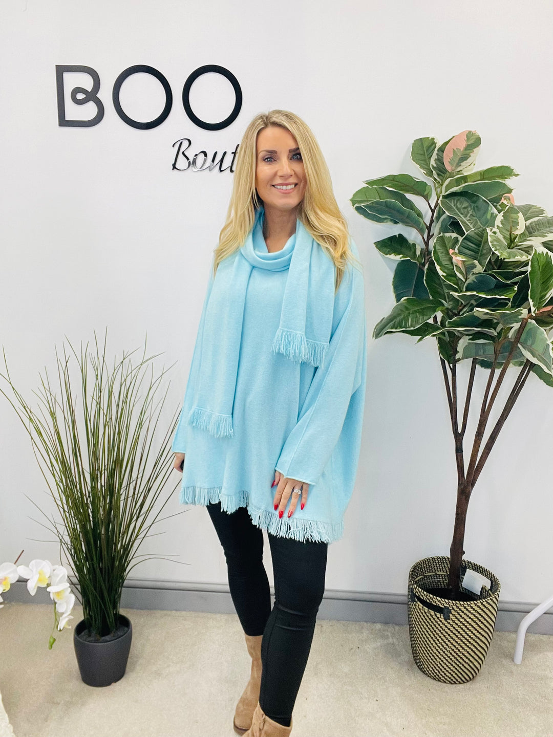 LADIES OVERSIZE JUMPER & SCARF SET MINT