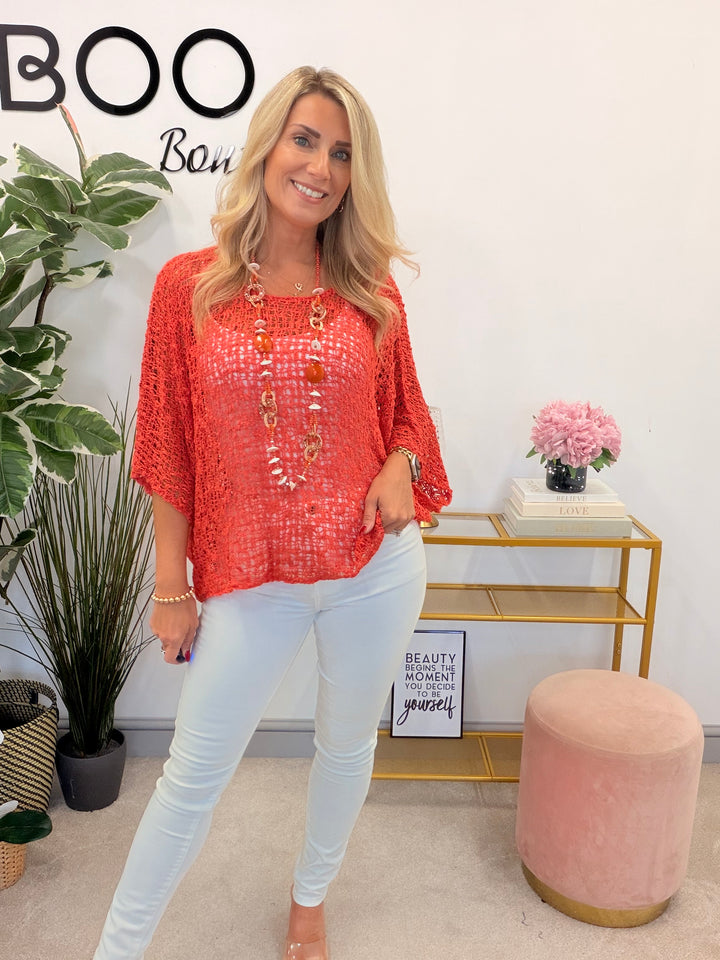 Ladies Oversize Crochet Poncho Top - Lime, White, Blue, Pink & Orange