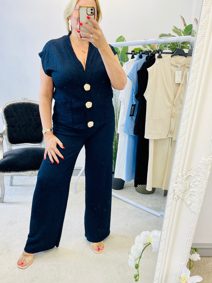 LADIES TROUSER CO ORD SET - BLACK, BLUE, NAVY, BEIGE, WHITE
