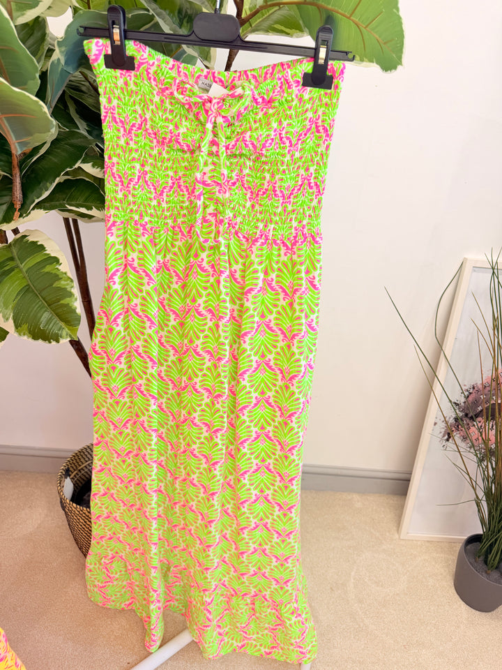 Ladies Fashion Summer Strapless Maxi Dress - Pink, Yellow, Orange, Green, Navy
