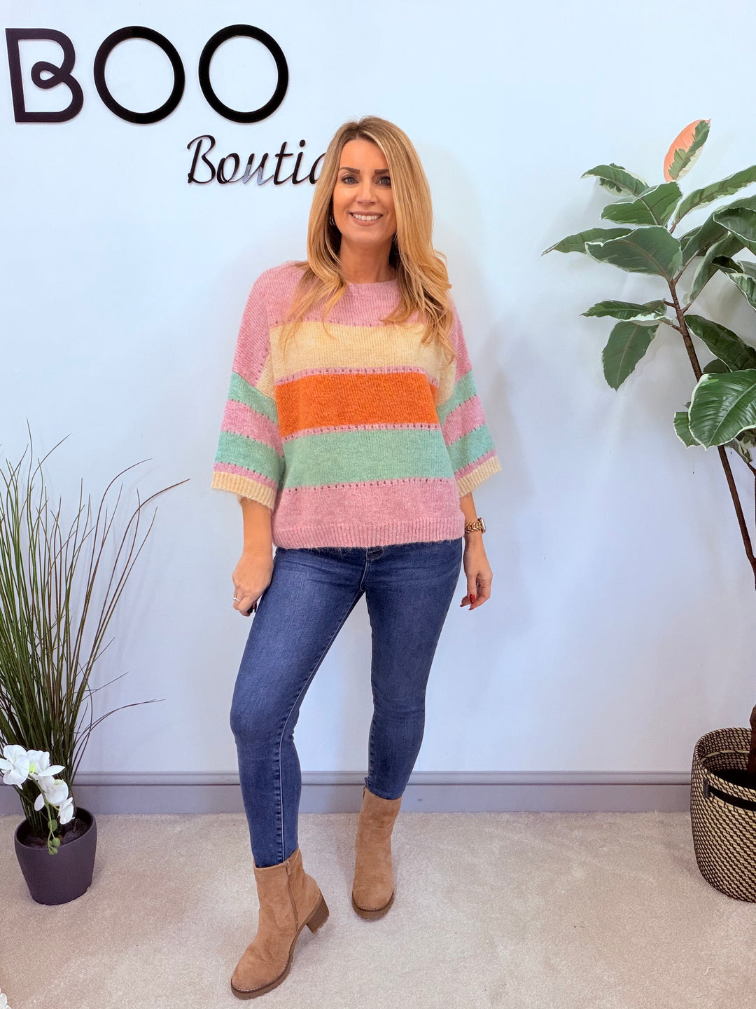 LADIES KNITTED PASTEL STRIPE JUMPER