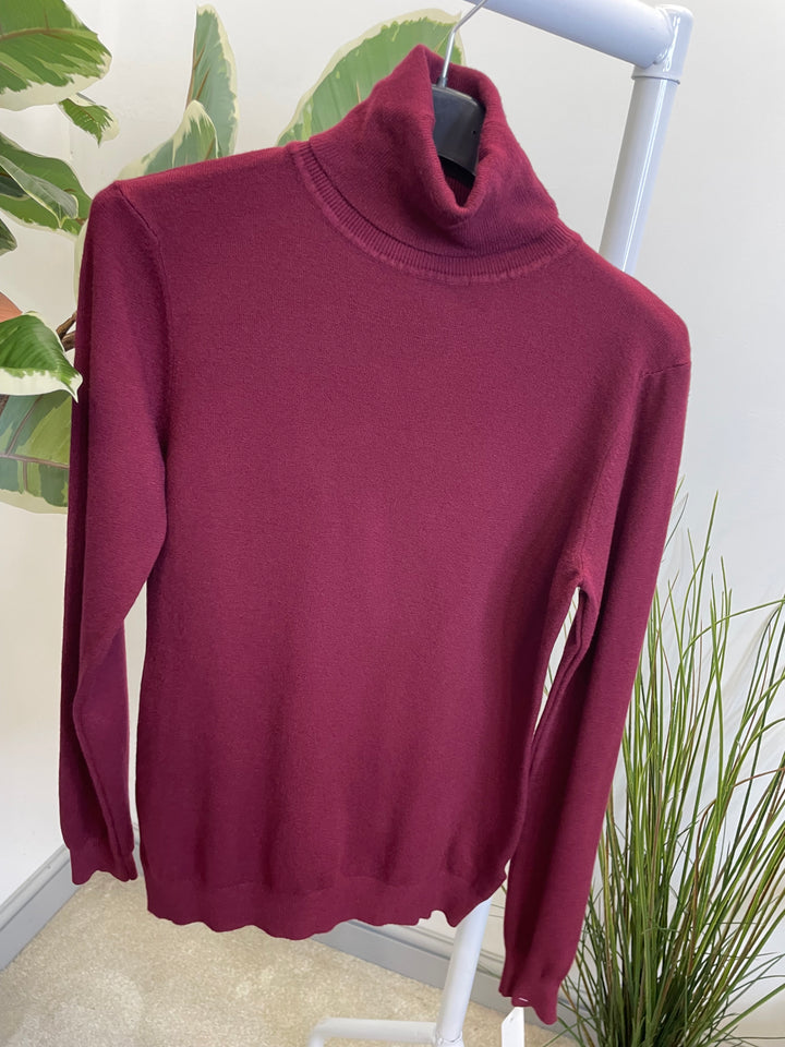 LADIES FINE KNIT ROLL NECK JUMPER - BERRY, BLACK, BEIGE & BROWN