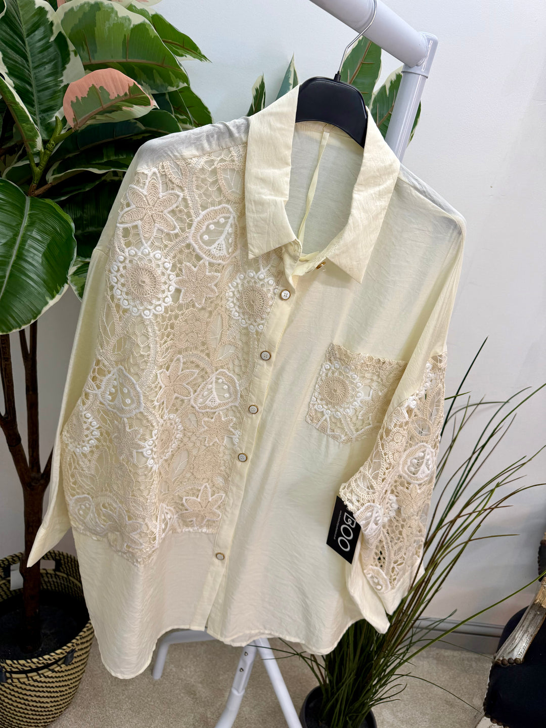 LADIES CREAM LACE CROCHET FASHION SHIRT BLOUSE