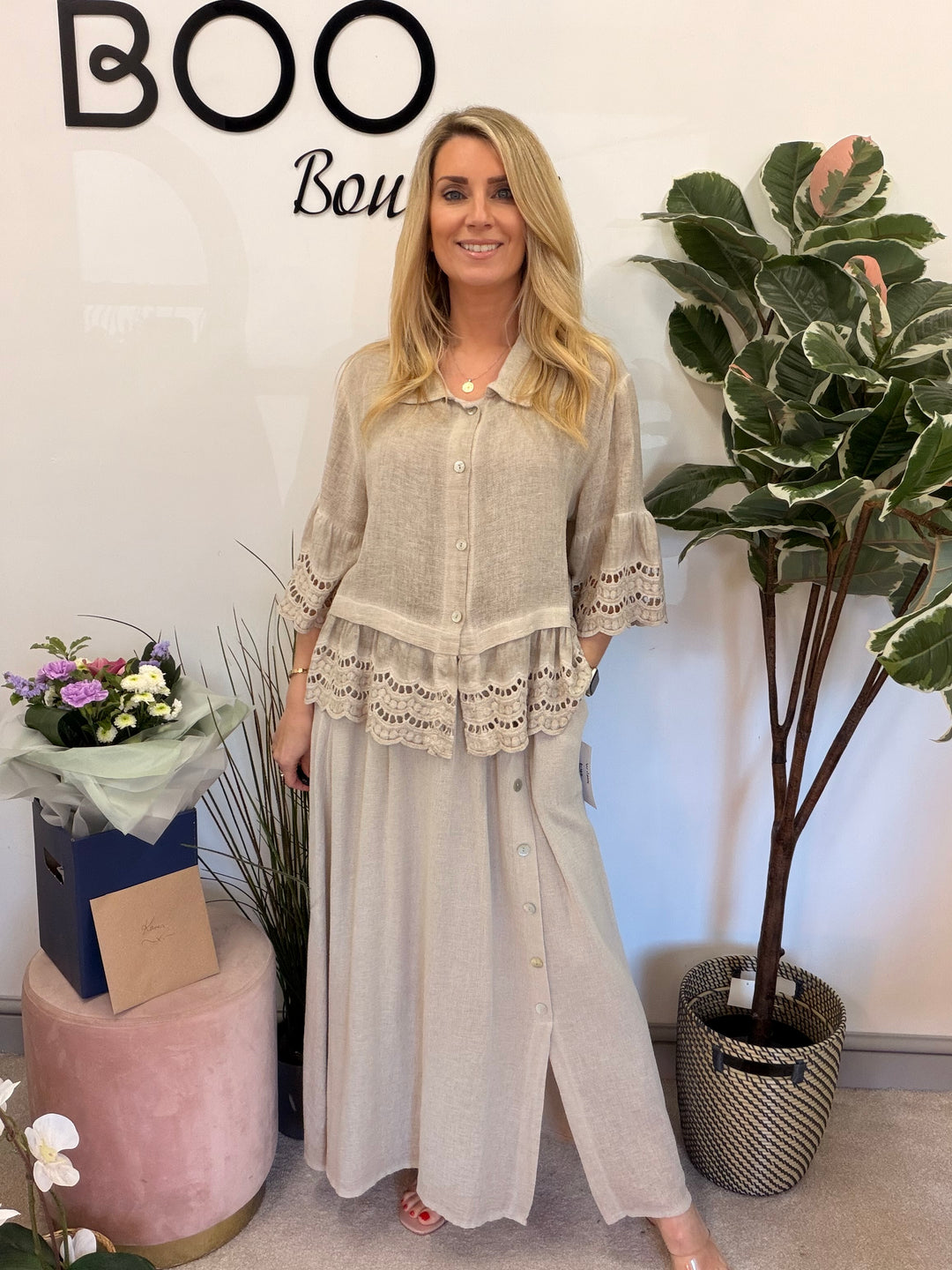 Ladies Fashion Teabag Linen Maxi Skirt - pink, blue, turquoise, beige, white, lime