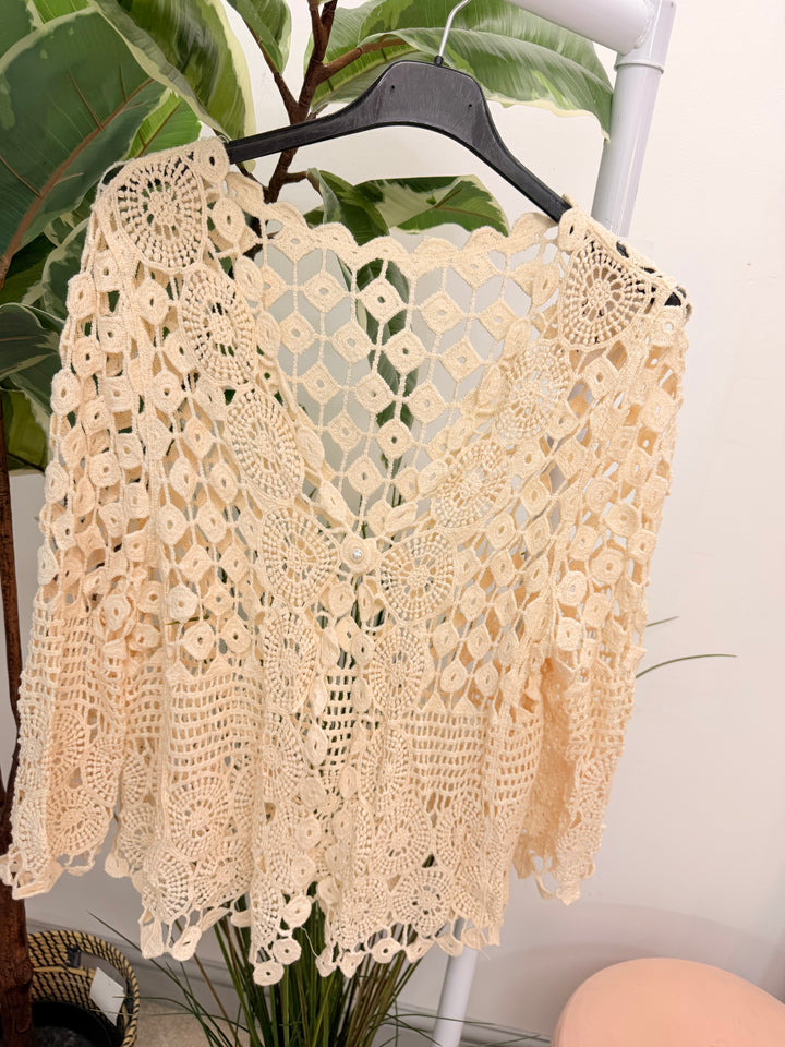 Ladies Fashion Crochet Bolero Cardigan - White, Peach, Blue, Pink, Lemon