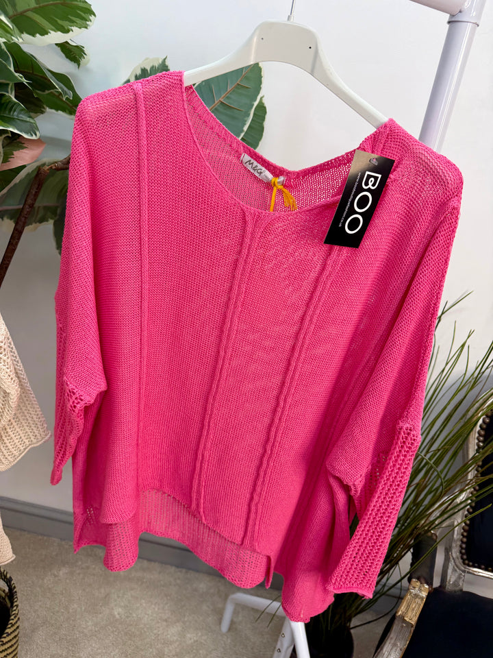 Ladies Fashion Oversize Top - yellow, beige, pink, white, fuschia and blue