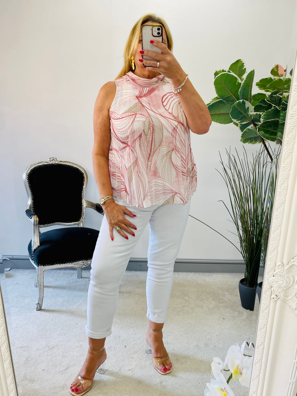 LADIES WOMENS CHIFFON HIGH NECK SUMMER TOP - RED, PINK, KHAKI
