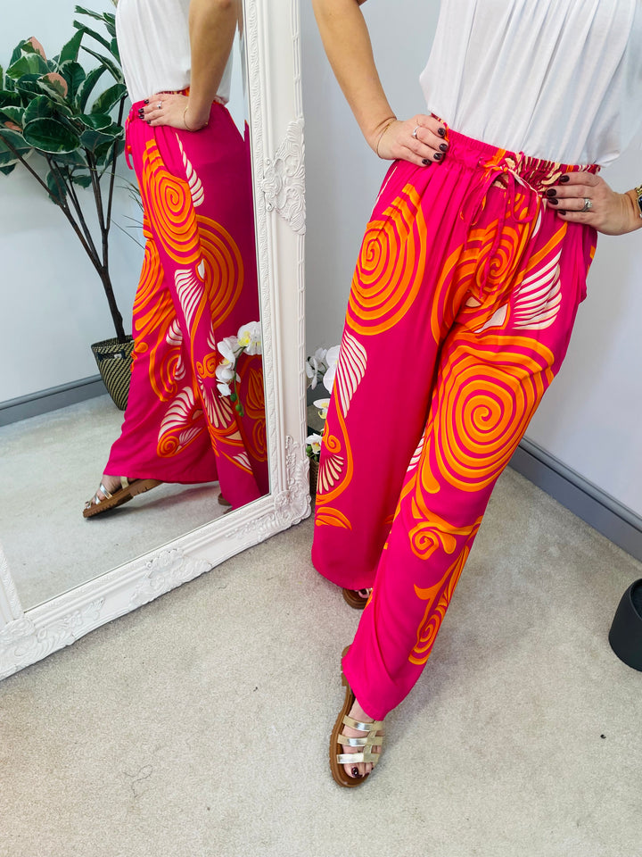 LADIES WOMENS PINK WIDE LEG PALAZZO PANTS TROUSERS 
