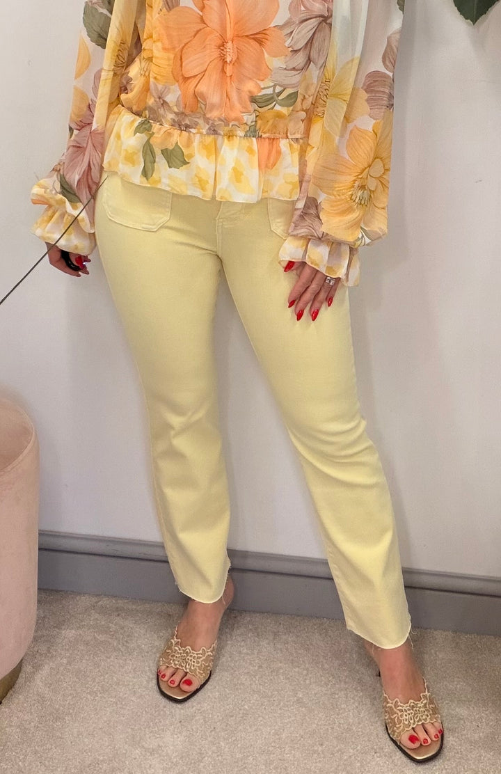Ladies Fashion Lemon Yellow Ankle Grazer Jeans