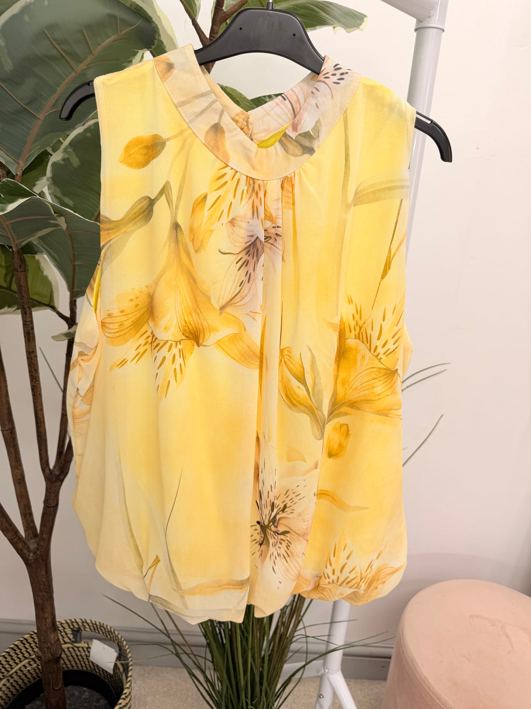 Ladies Fashion Chiffon Sleeveless Summer Top - Pink, Navy, Lemon & Blue