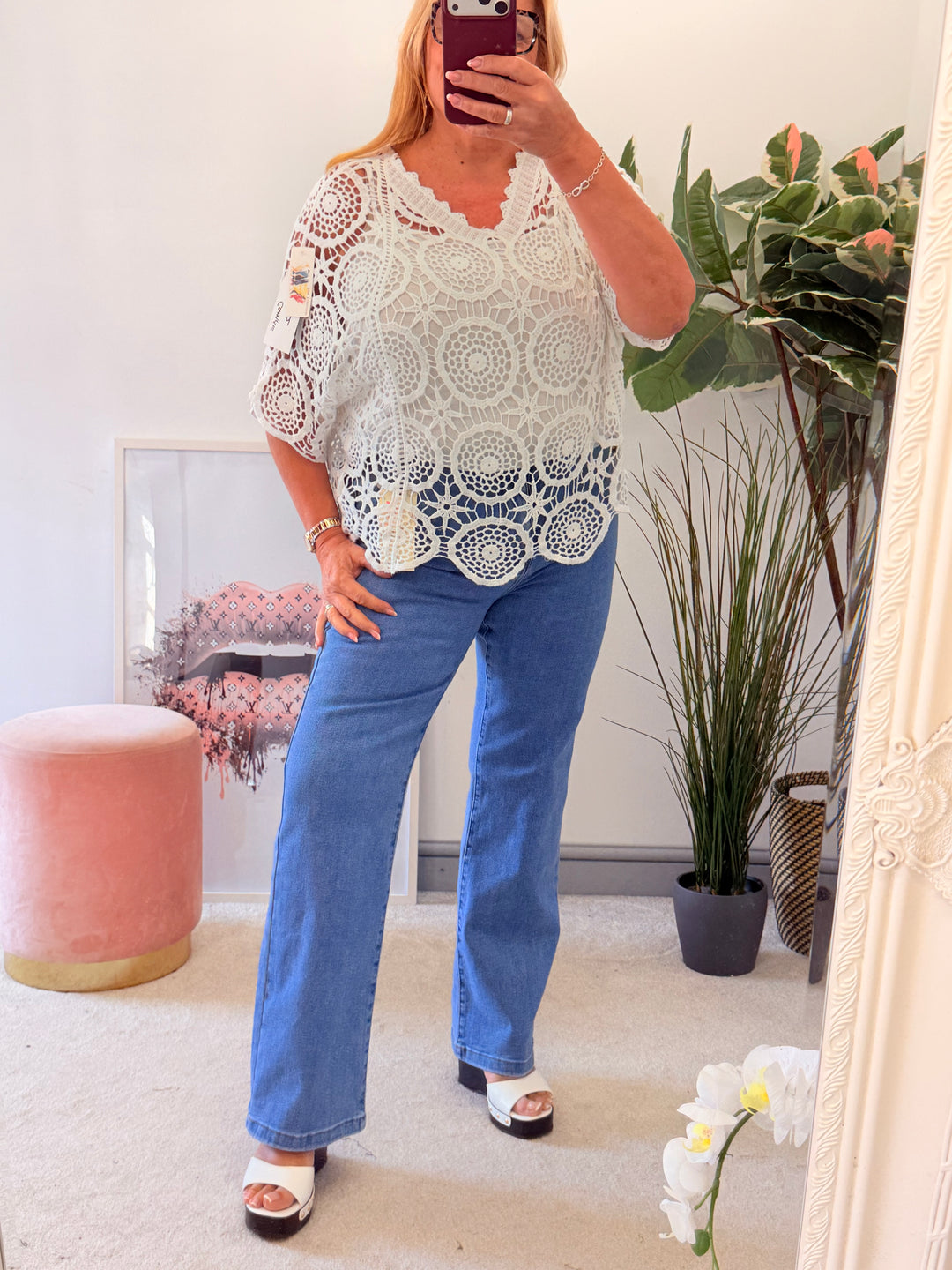 Ladies Fashion Crochet Top - White, Coral, Black, Pink