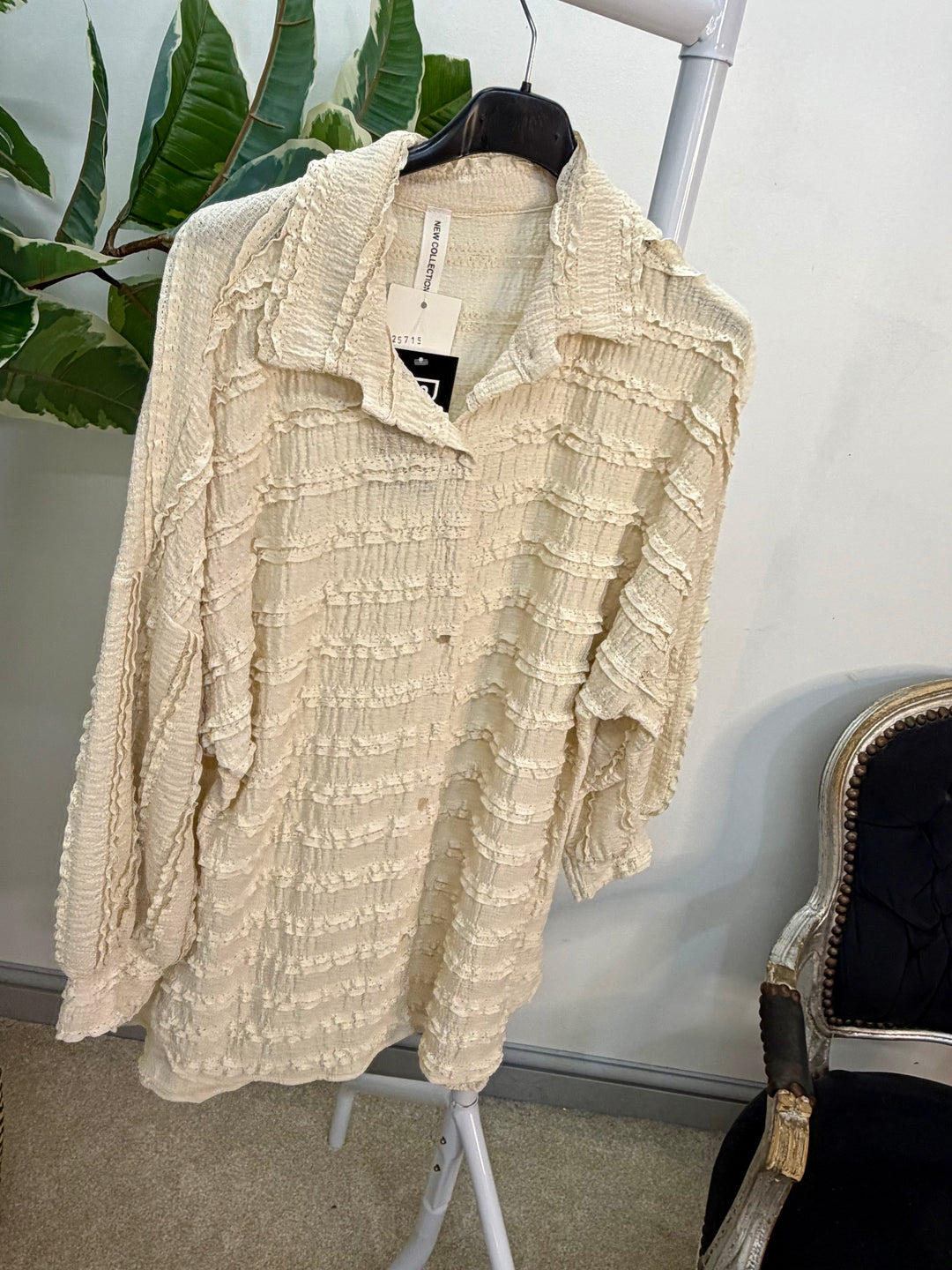 LADIES FRILL SHIRT BLOUSE - WHITE, BEIGE, PINK, LEMON, BLUE & BLACK