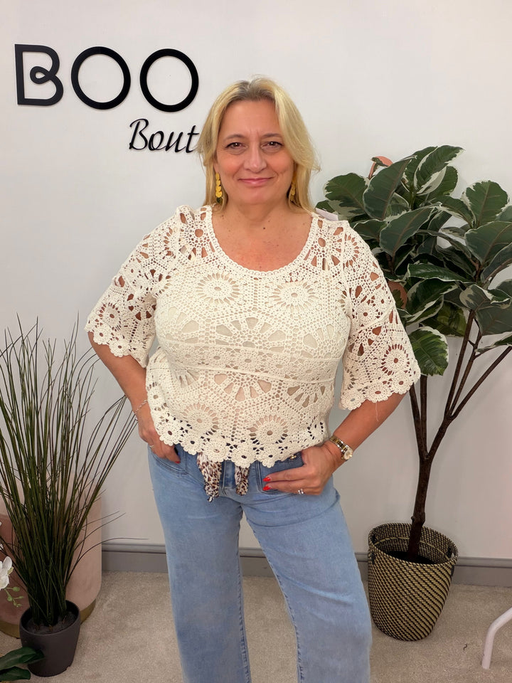 Ladies Pretty Crochet Summer Top beige