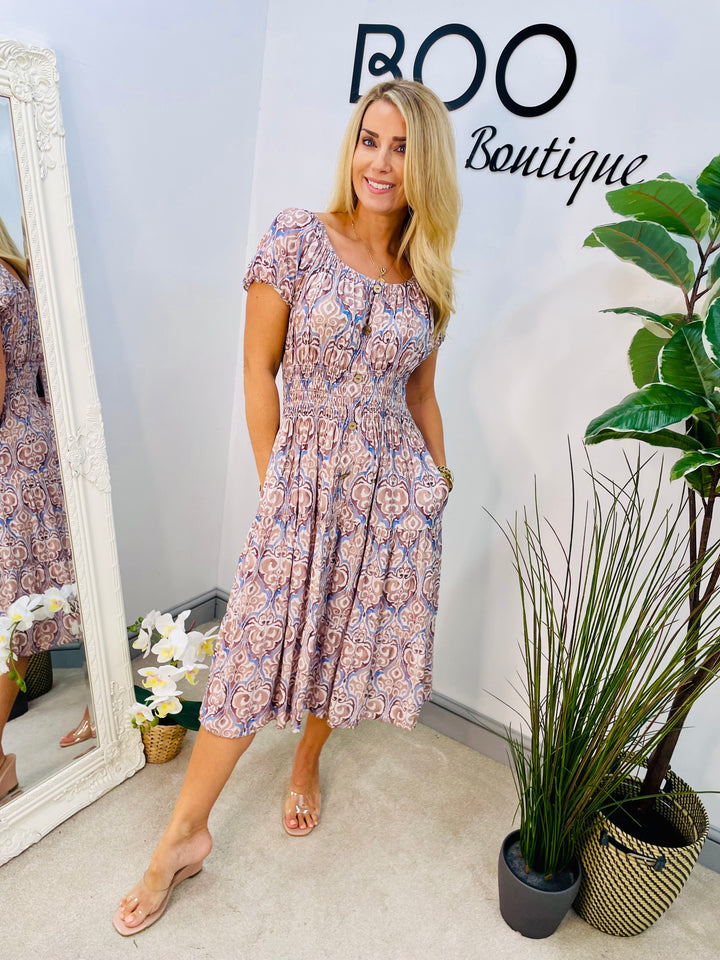 LADIES SUMMER MIDI DAY DRESS - LILAC, BEIGE, BLUE & KHAKI