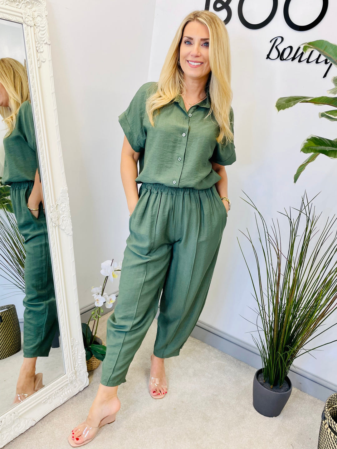LADIES TAPERED LEG TROUSER CO ORD SET - YELLOW, KHAKI, BEIGE, BLACK, NAVY