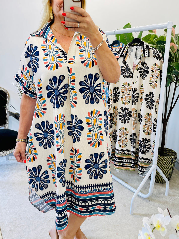 LADIES LOOSE FIT SHIFT SUMMER DRESS - BLACK, NAVY, BLUE