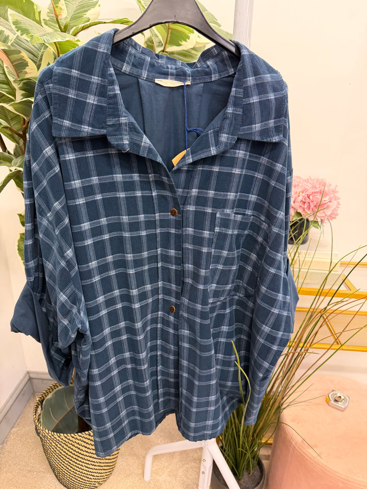 Womens cord check oversize shirt - Wine, Navy, Brown, Khaki