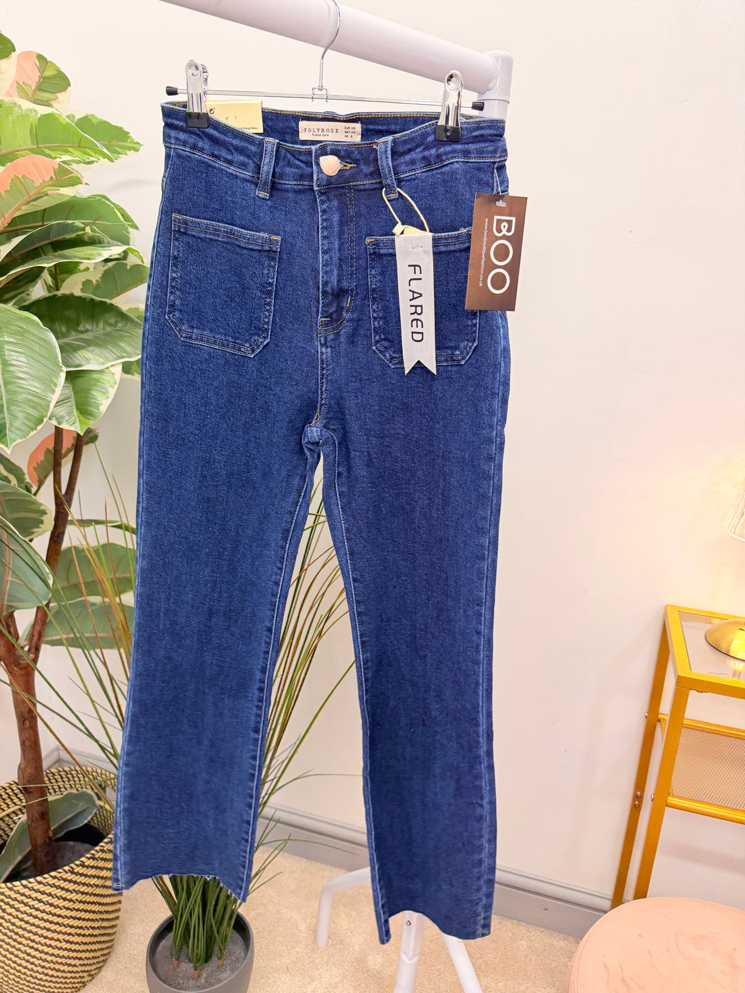 Ladies Dark Indigo Blue Cropped Leg Raw Edge Jeans