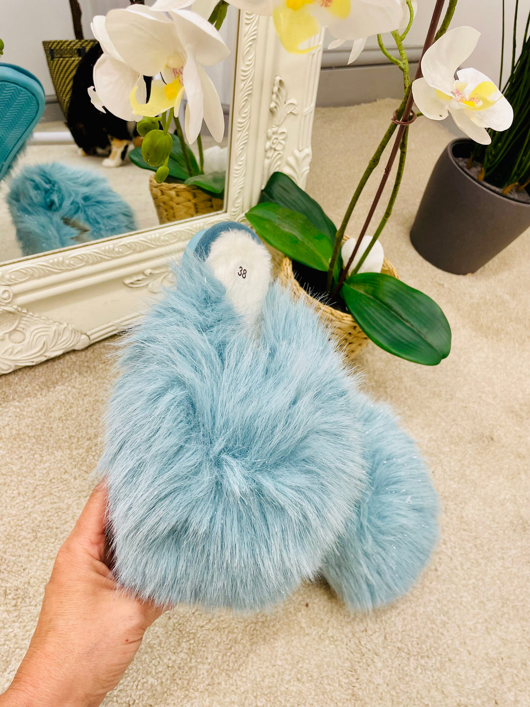 LADIES FAUX FUR SLIDER SLIPPERS
