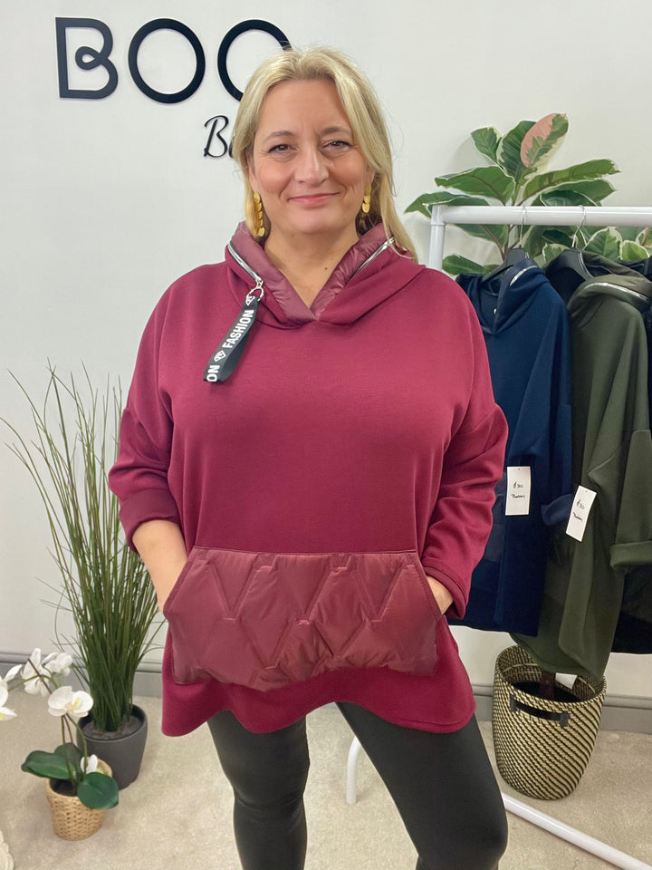LADIES SCUBA HOODIE TOP - BLACK, NAVY, BURGUNDY, KHAKI