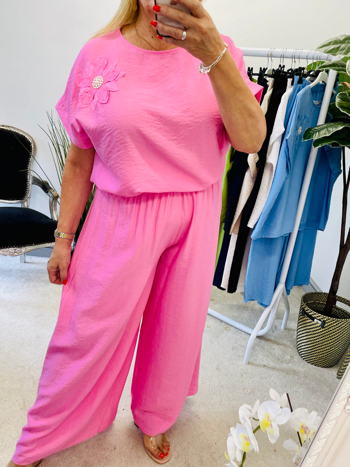 LADIES WIDE LEG TROUSER CO ORD SET 