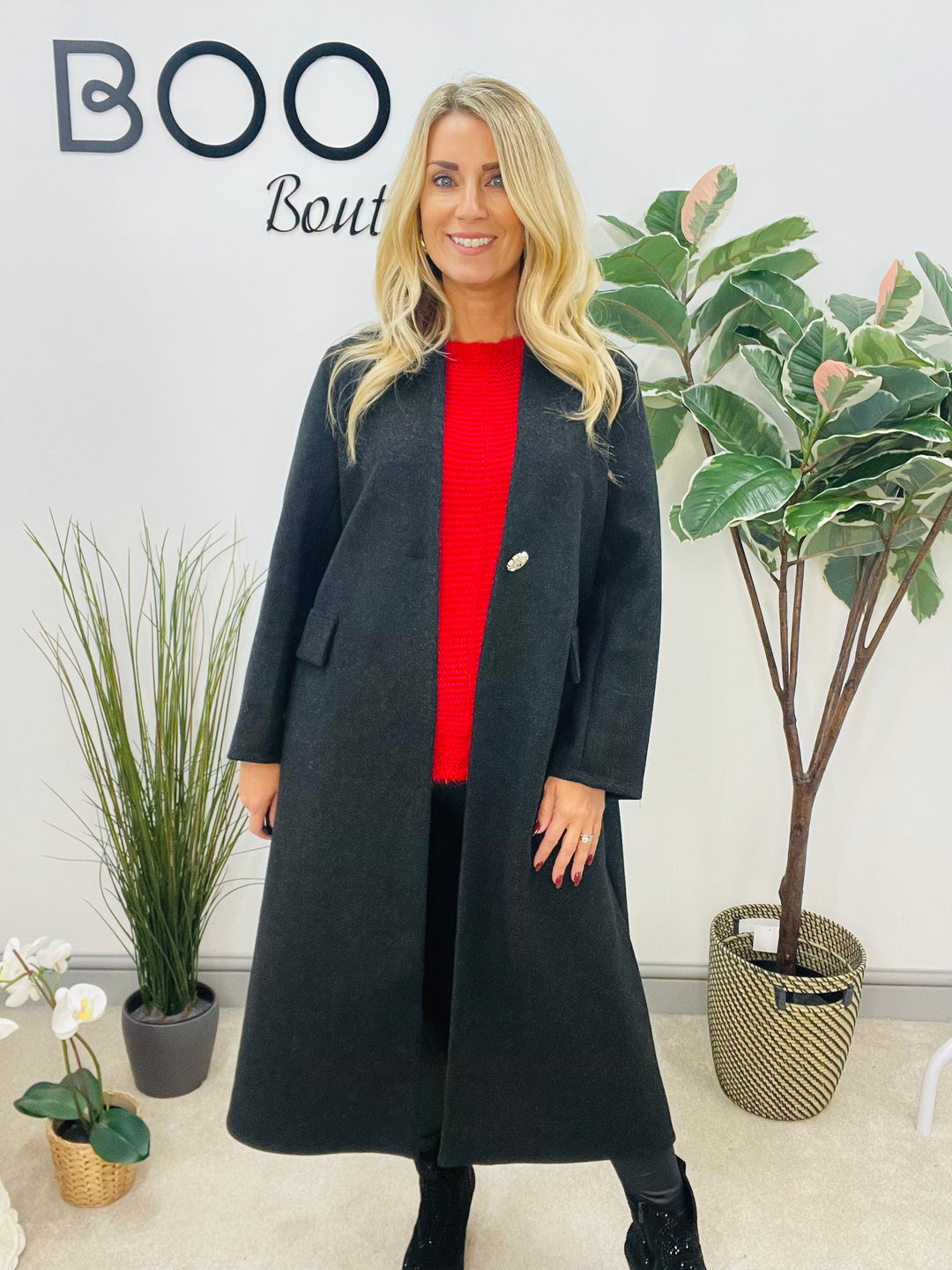LADIES V NECK DUSTER COAT - CAMEL, CHARCOAL BLACK & GREY
