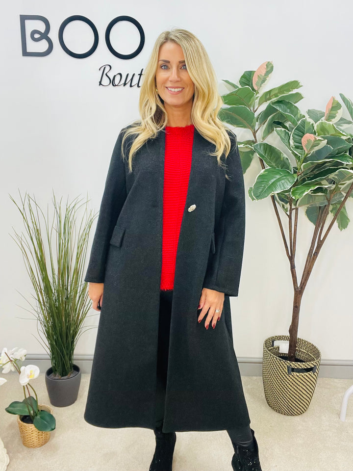 LADIES V NECK DUSTER COAT - CAMEL, CHARCOAL BLACK & GREY