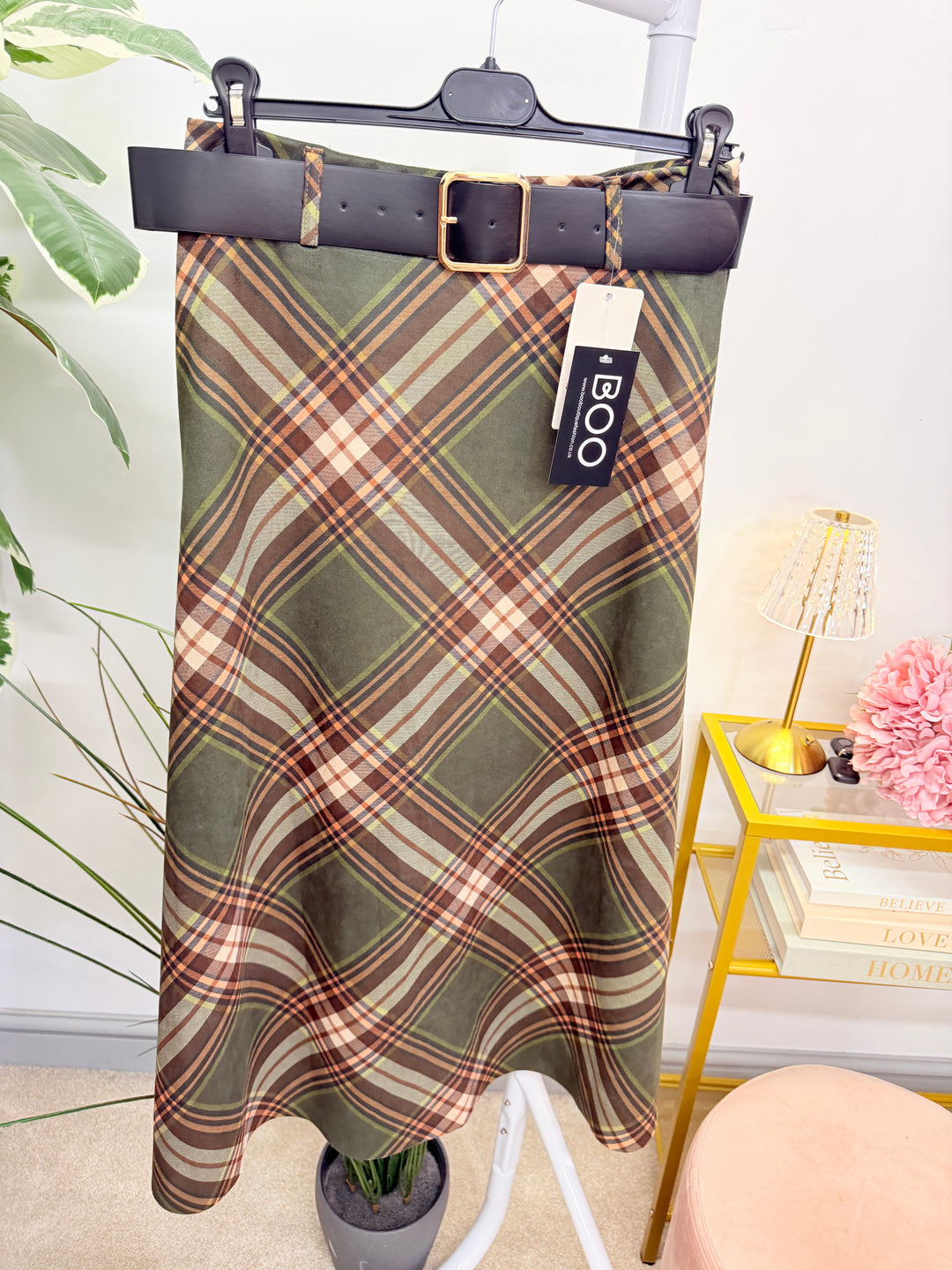 Ladies Fashion Inspired Check A Line Maxi Skirt - Black, Khaki & Camel