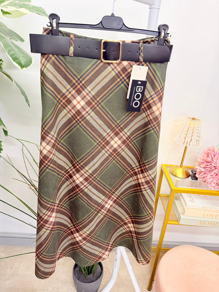 Ladies Fashion Inspired Check A Line Maxi Skirt - Black, Khaki & Camel
