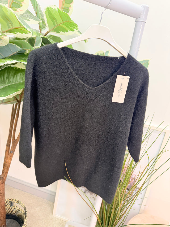 Ladies Fashion Soft Knit Short Sleeve Jumper Top black