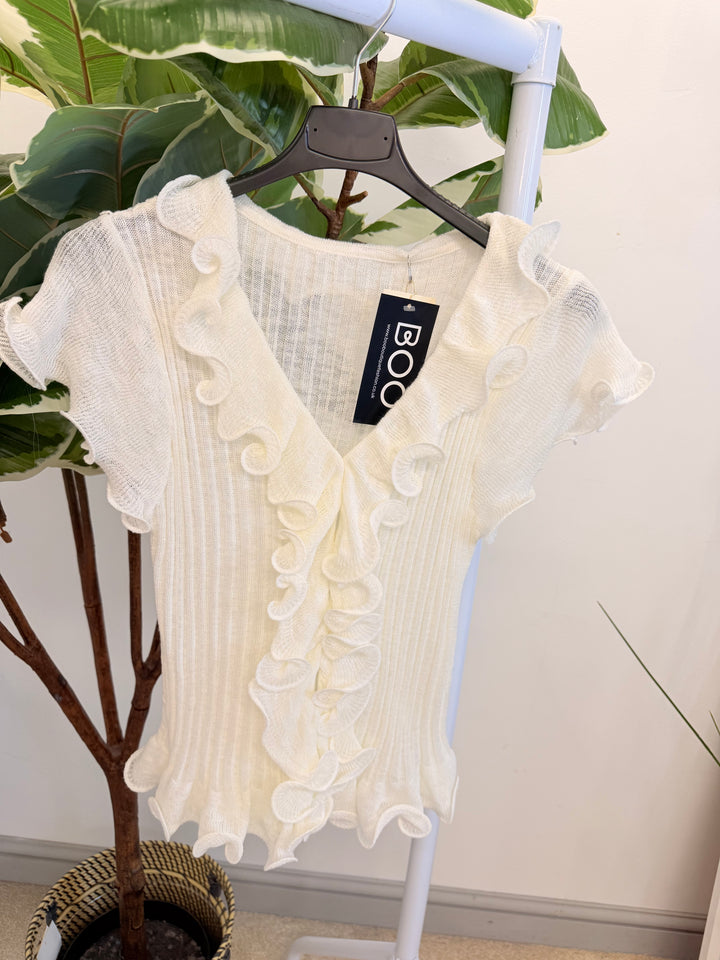 Ladies Stretch Frill Summer Top - Lemon, Black, Pink, Mint, White, Blue
