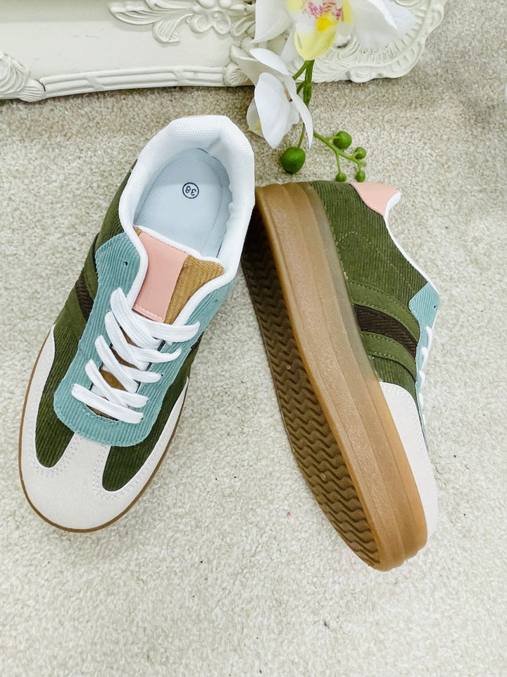 LADIES WOMENS KHAKI FLATFORM TRAINERS 