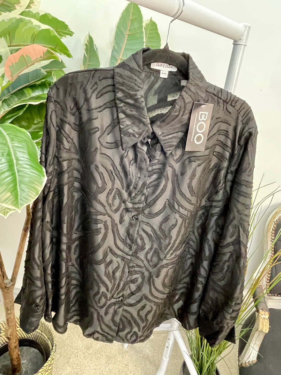 LADIES SMART SHIRT BLOUSE - BLACK & WINE BERRY