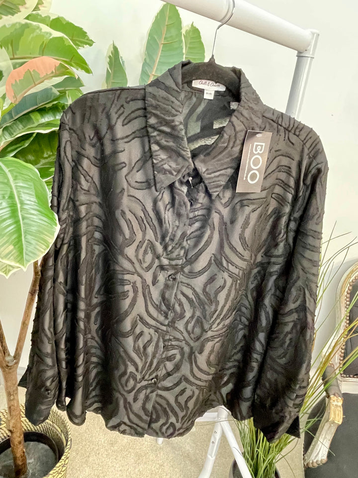 LADIES SMART SHIRT BLOUSE - BLACK & WINE BERRY